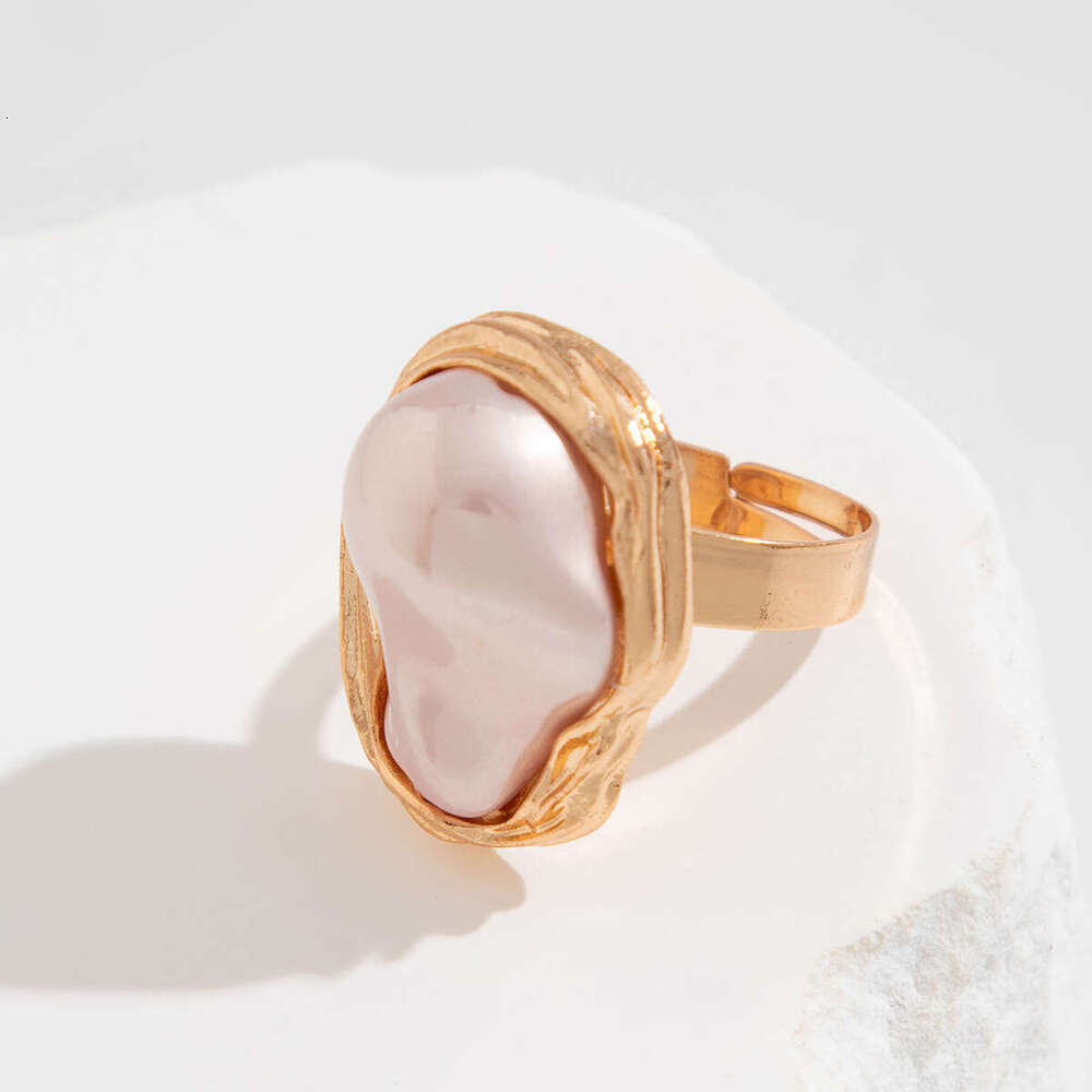 Jewelry Baroque inlaid with pearl irregular alloy rings, new style