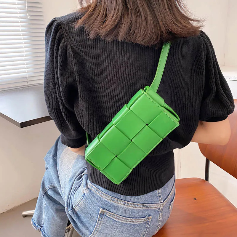 Leather Woven Small Waist Bags For Women Shoulder Bag Trend Women Hand Bag Female Messenger bag Drop 250208