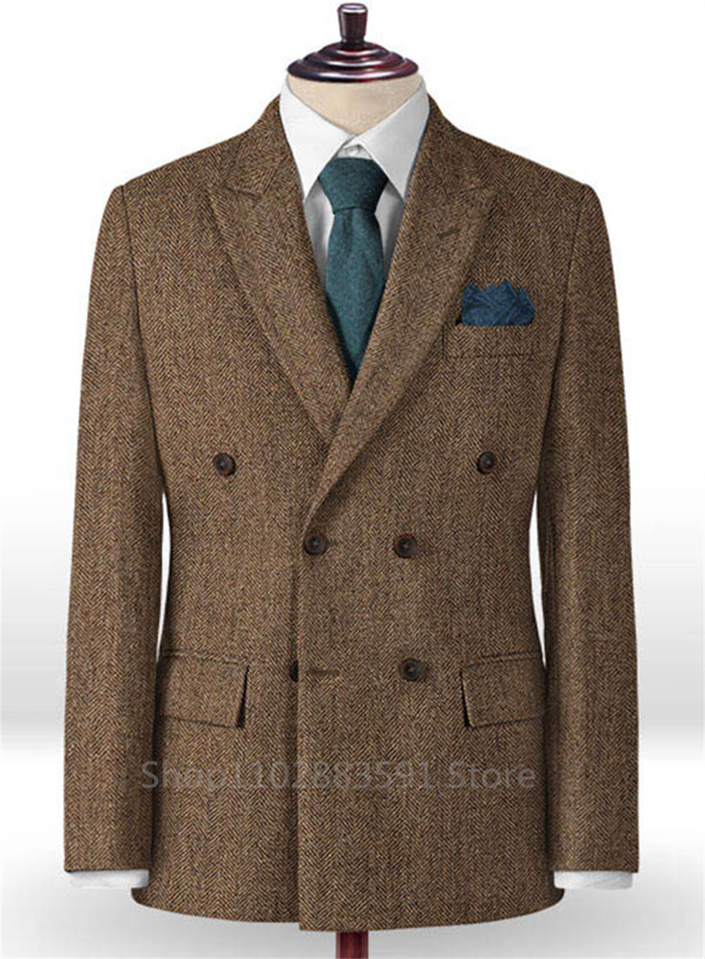 Men's Suits Blazer Peaked Lapel Collar Single Breasted Herringbone Tuxedo For Wedding Three Pocket Casual Slim Business Jacket