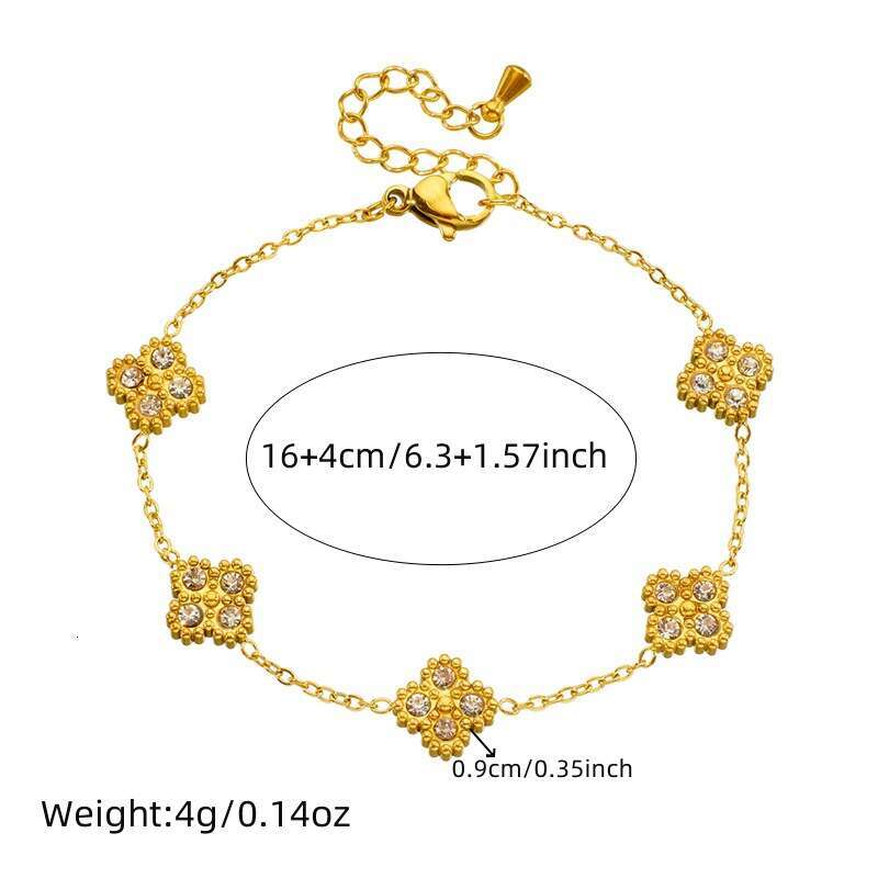 Fashion dia studded four petal wer accessory stainless steel chain necklace earrings bracelet jewelry set