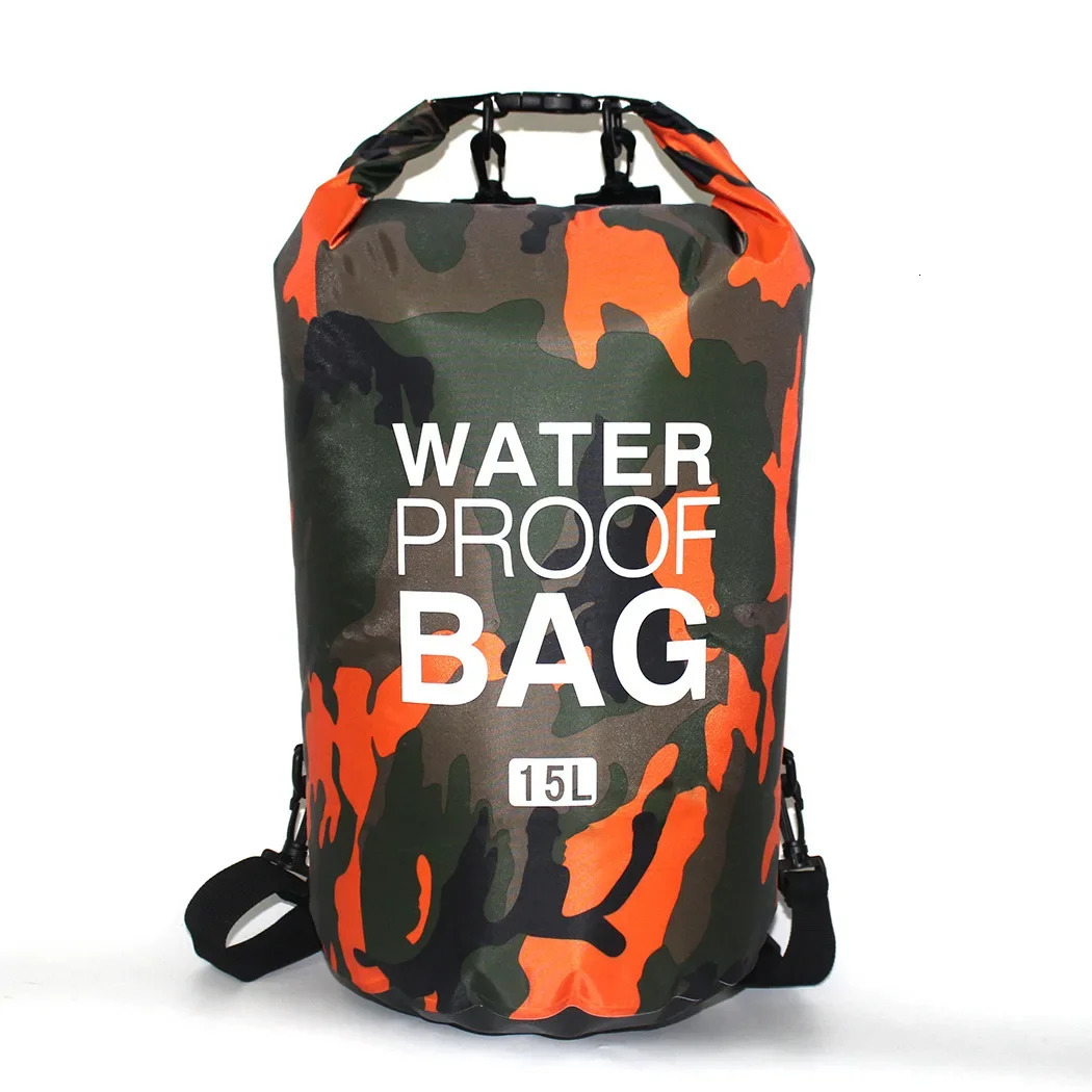 2510152030L Outdoor Camouflage Waterproof Portable Rafting Diving Dry Bag Sack PVC Coated Swimming Bags for River Trekking 250207