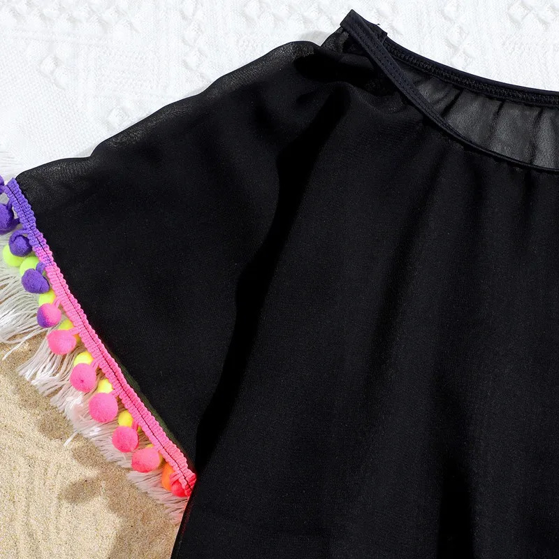 Toddler Baby Girls Swimsuit Coverup Beach dresses Tassels Cover Up Pompom Poncho Rash Guards 250208Z