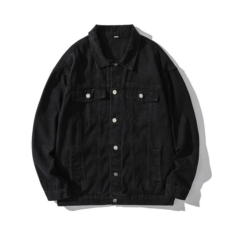 Spring And Summer Mens Workwear Denim Jacket Retro Loose Solid Color Lapel SingleBreasted Tops MultiPocket Clothing 250207