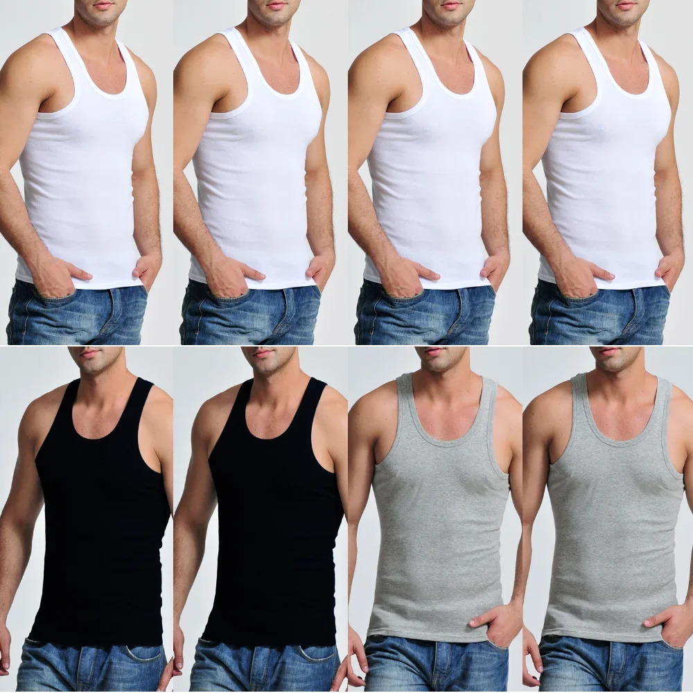 8 Pcs Cotton Mens Sleeveless Tank Top Solid Muscle Vest Men Undershirts Oneck Gymclothing Tees Tops Body Hombre Clothing 250207