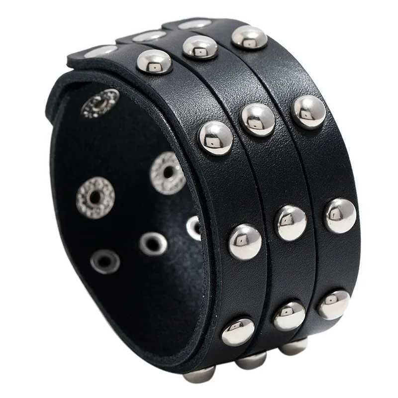 Newest Wide PU Leather Bracelet Punk Bracelet Adjustable Goth Cuff Bracelet Gothic Rivet Buckle Wristband For Women Mens Jewelry Y250208