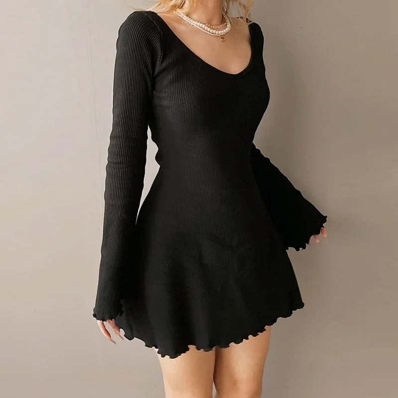 Women Bodycon Mini Dresses for Sexy Long Sleeve Ruched Short Dress Knit Sweater Fairy Grunge Y2K Streetwear 250208wtt