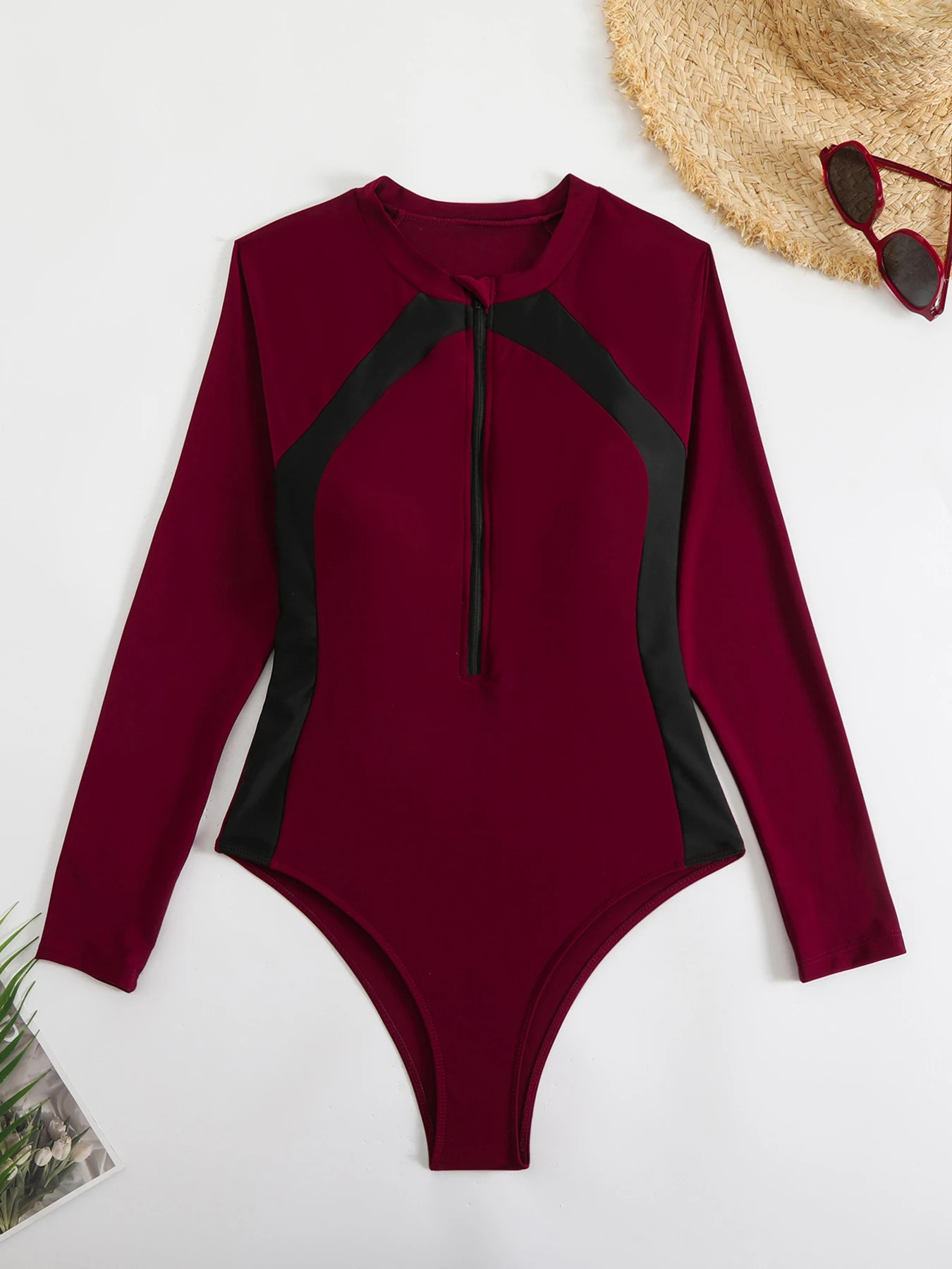 2025 Sexy Long Sleeves Surfing Suit One Piece Swimsuit For Women Zipper Swimwear Female Bathing Suit Beachwear Swimming Suit 250206