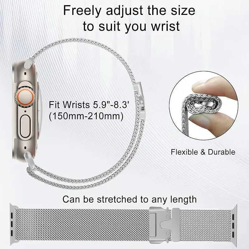 Milanese Loop Str For ple Band Ultra 2 49mm 46 45 44 41 38 42mm Stainl Steel Metal for i Series 10 9 8 7 6 5 4XJ250208