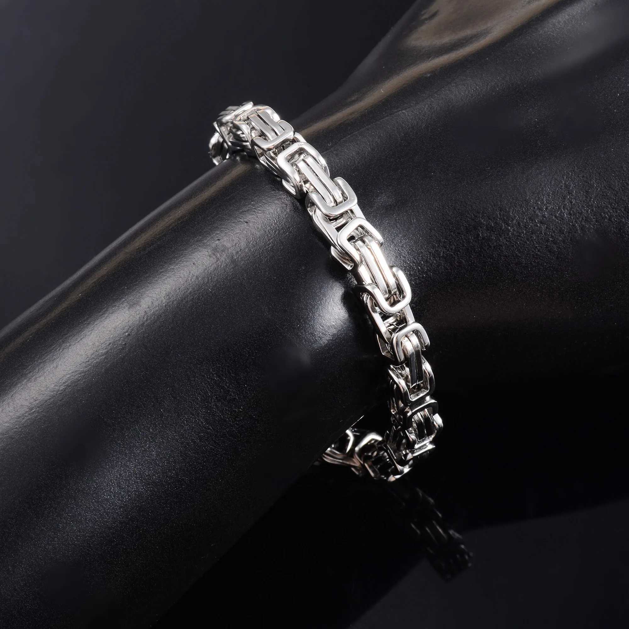 Vintage stainless steel Byzantine bracelet for men short and chubby punk bracelet hip-hop boy ankle bracelet metal jewelry 5mm 23cm Y250208