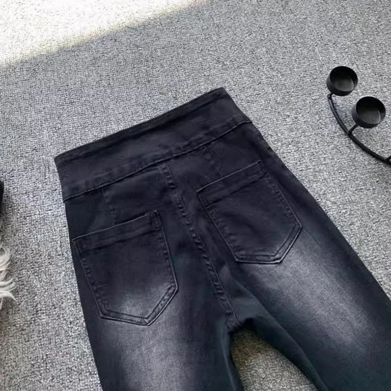 Woman High Waist Streetwear Slim Jeans Female Y2k Clothes Bell Bottom Pants Girls Gothic Black Blue Denim Trousers 250206