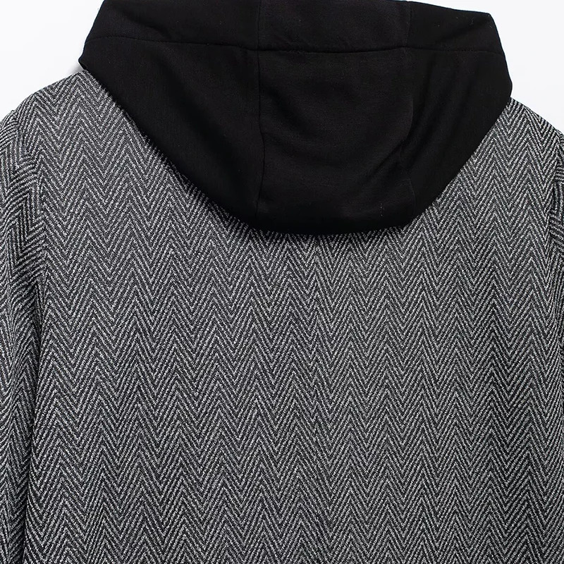 With Hoodies Blazer Womens Jackets Patchwork Outwear Button Long Sleeve Coat Gray Elegant Streetwear 250208