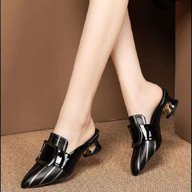 Women Cute Sweet High Quality Beige Bezel Slip on Stiletto Lady Classic Comfort Stylish Heel Shoes ato Negro Tacon E5867