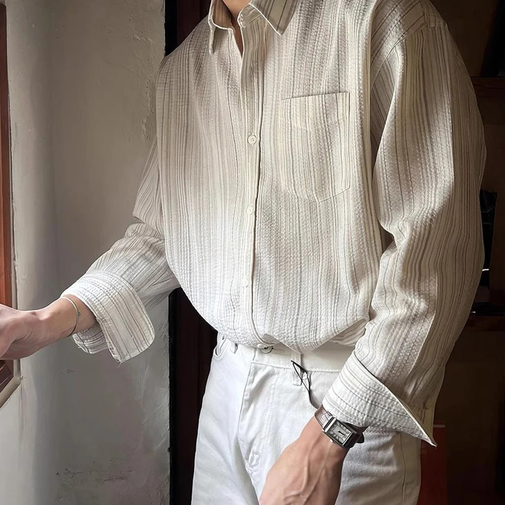 Men Shirt Striped Free Ironing Casual Spring Streetwear Niche Versatile LongSleeve Tops Old Money MenS Clothing 250207