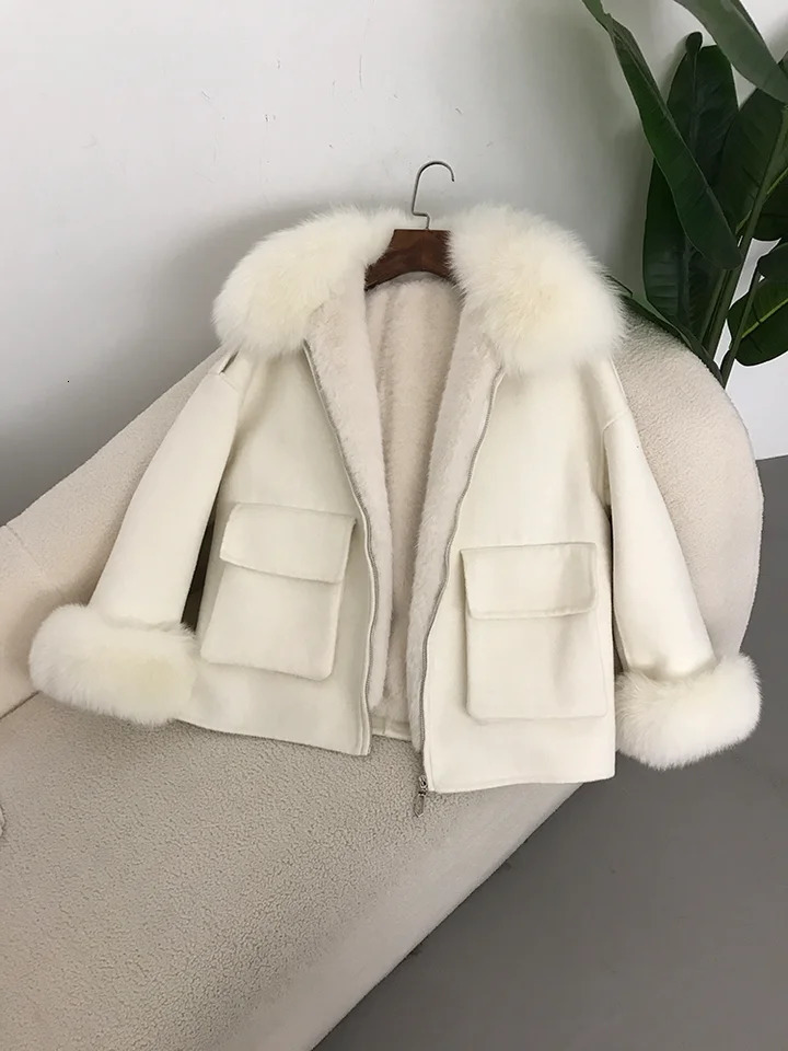 OFTBUY 2024 Real Fur Coat with thick liner Winter Jacket Women Natural Collar Cuffs Wool Cashmere Blends Pockets Outerwear 250109