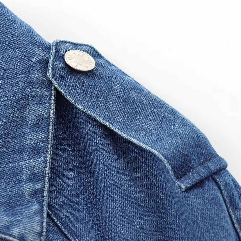 TRAF Autumn womens casual versatile lapel double breasted decoration with belt double breasted denim jacket 250122