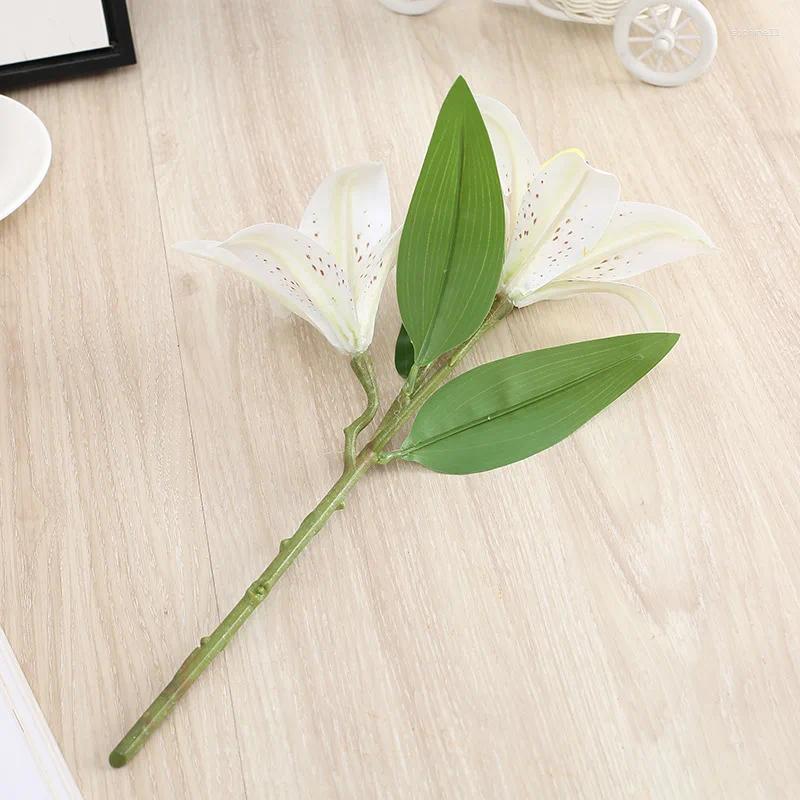 Update Decorative Flowers Real Looking 3D Printing Lily Branch Artificial White Fake Flores For Wedding Home Garden Decoration