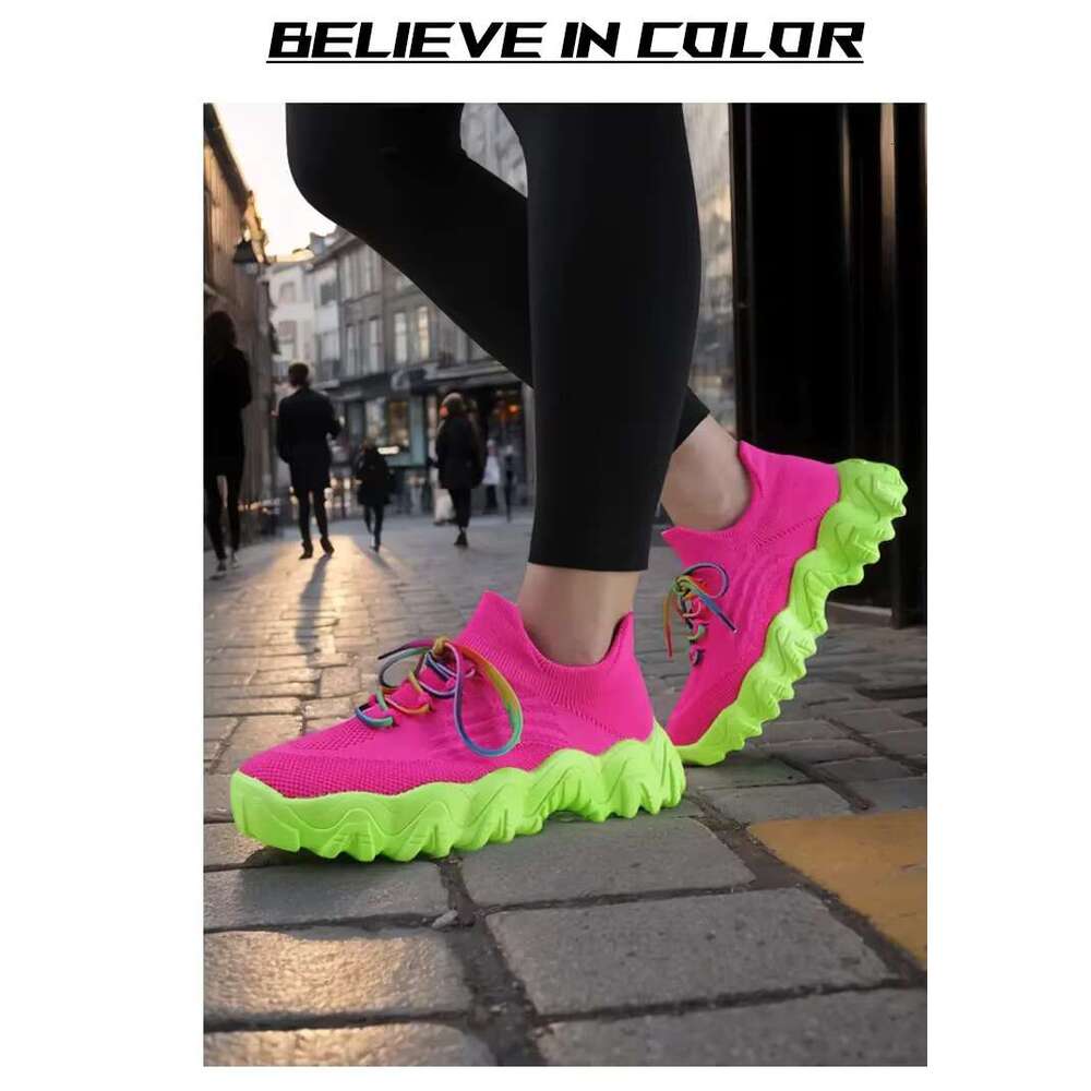 Spring Pink Casual Shoes Breathable Mesh Sports Women Lace Up Ladies Comfort New Fashion Non-slip Sock Sneakers