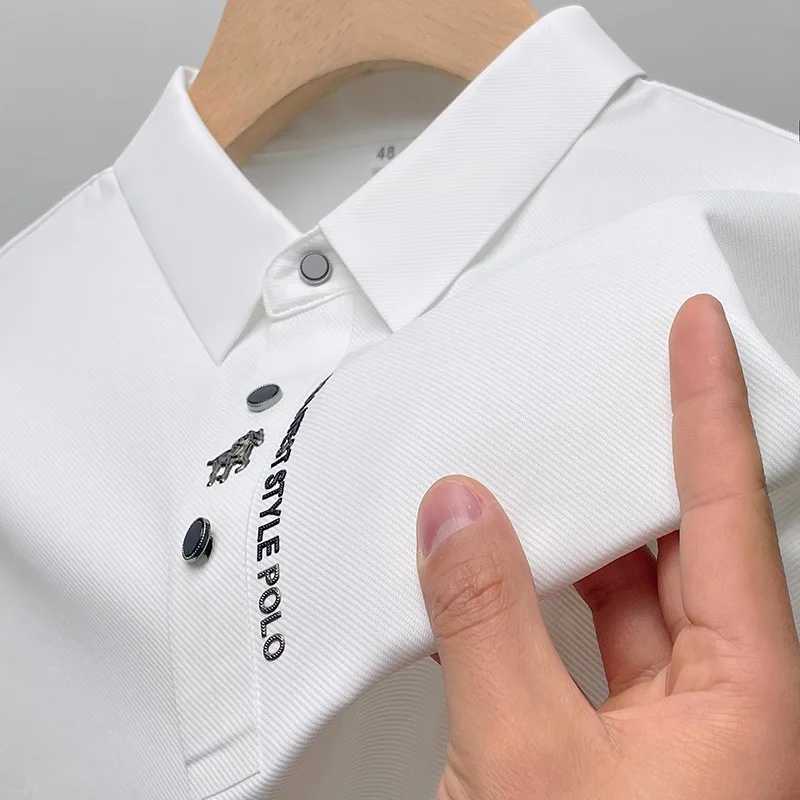 Summer high-quality ice silk breathable short sleeved t-shirt mens lapel high-end brand T-shirt casual fashion polo shirt M-4XLT250207