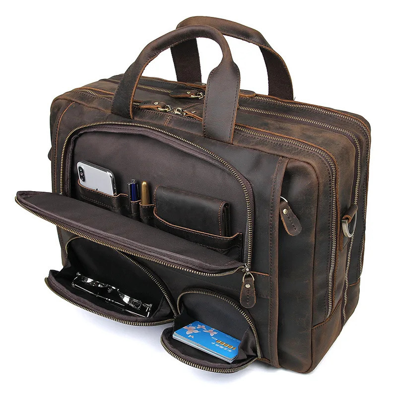 17.3 Inch Laptop Briefcase Genuien Leather Laptop Bag Business Travel Tote Bags Handbags For Men Male Large Brief Case Bag Retro250208