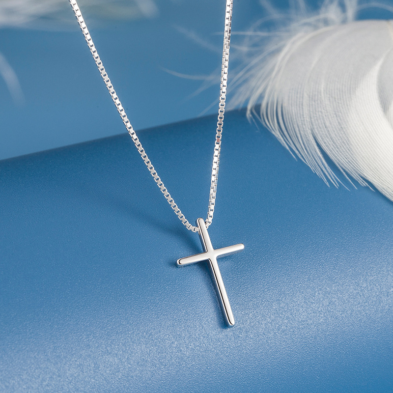 2025 Ins Top Sell Simple Fashion Cross Pendant Women Jewelry Real 100% 925 Sterling Silver High Quality Lady Party Clavicle Necklace For Lover Gift