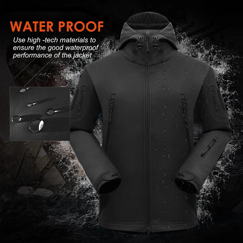Navy Blue Soft Shell Jacket Men Waterproof Tactical Coat Winter Warm Fleece Hooded Windbreaker and Pants 250207