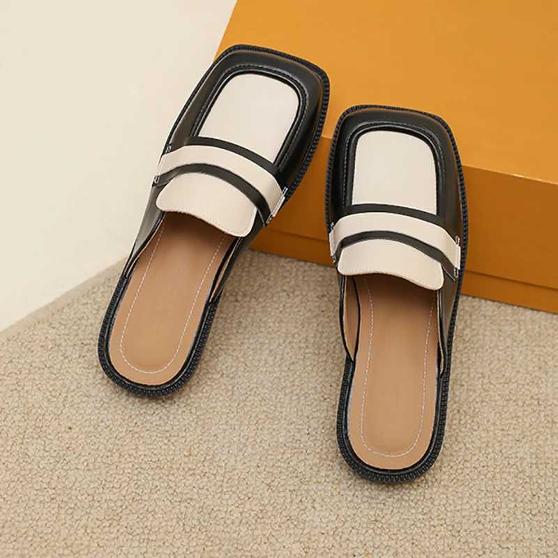 Slip-on French Half for Women England Party Sandals Loafer Dress Shoes Mules Slides Brand Designer Summer New 2024 Z250208