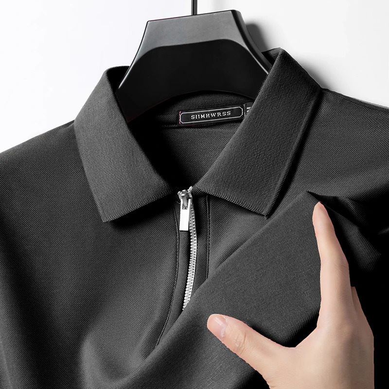 Summer Mens Casual Slim Fit Polo Shirt Flip Collar Breathable Half Zipper Short Sleeve Top Solid Color Comfortable Tshirt 250121