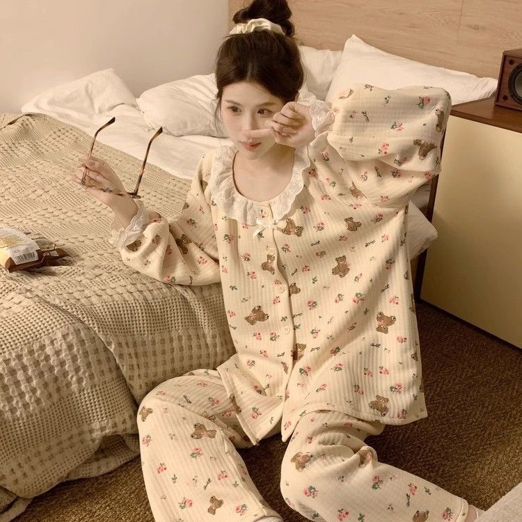 B682-Women's cute cartoon thick outerwear warm pajamas