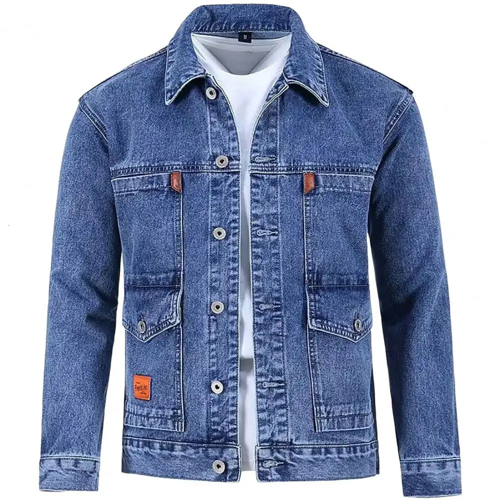 Trendy Spring Coat Buttons Autumn Jacket Long Sleeves Pure Color Denim Thermal 250208Z