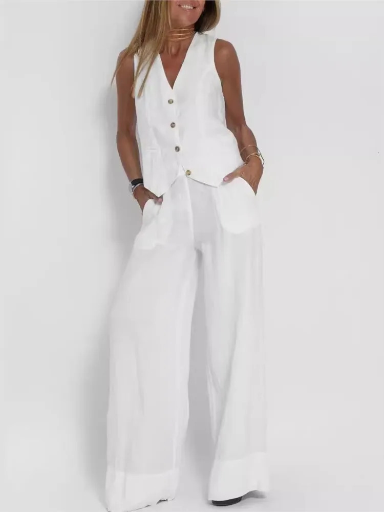 Womens Clothing Spring Summer Fashionable Vest Pants Collage Splicing Pure Sleeveless Color Temperament Casual Suit 250207