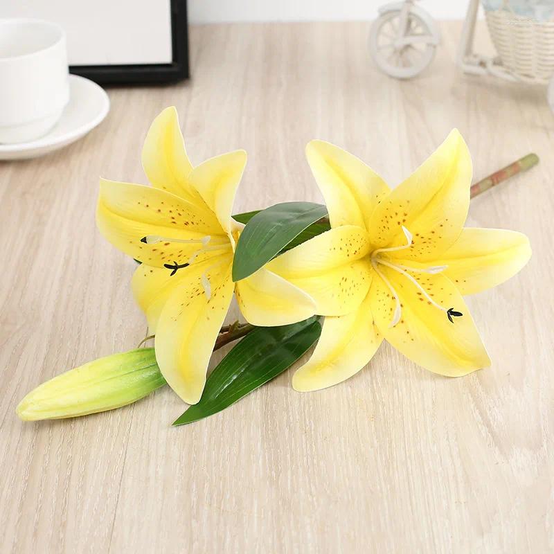 Update Decorative Flowers Real Looking 3D Printing Lily Branch Artificial White Fake Flores For Wedding Home Garden Decoration