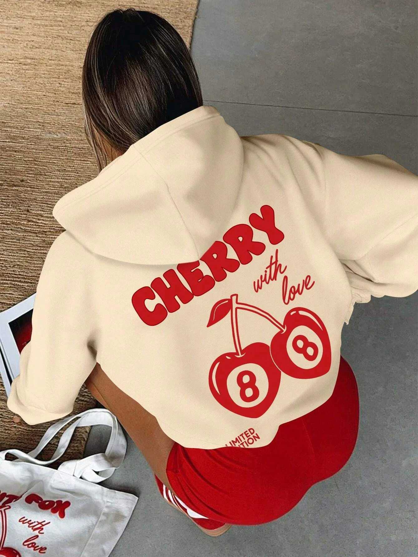Cherry 88 Art Letter Prints Women Hoody Autumn Fleece Hoodies Hip Hop Loose Streetwear Unisex All-Match Fashion Woman TopsT250207
