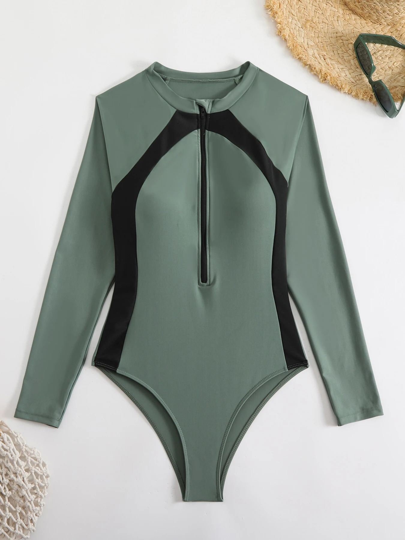 2025 Sexy Long Sleeves Surfing Suit One Piece Swimsuit For Women Zipper Swimwear Female Bathing Suit Beachwear Swimming Suit 250206