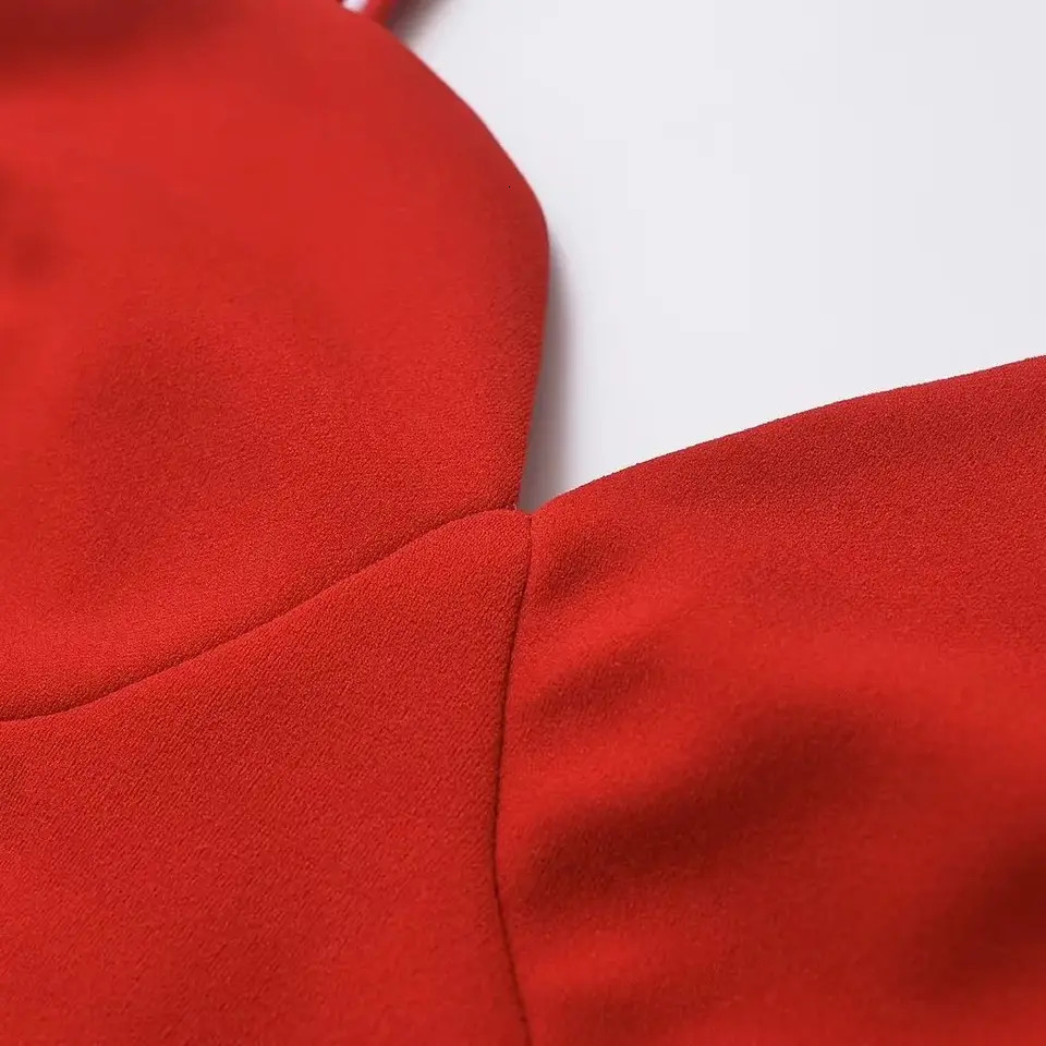 TRAF Sexy Womens Thin Strap Zipper Ultra Midi Red Dress Elegant Christmas 250207