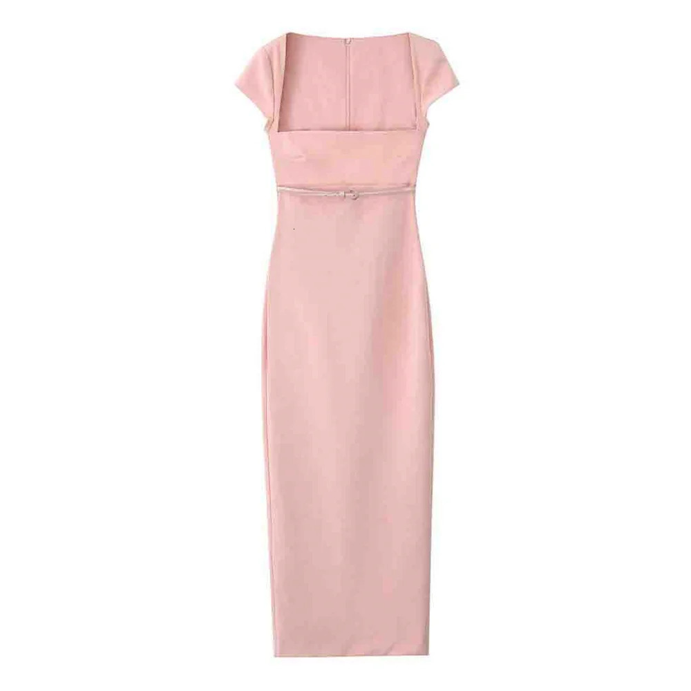 UNIZERA2024 Summer Product Fashion Casual Womens Wear Simple Hundred Matching Belt Formula Collar Midi Dress 250207