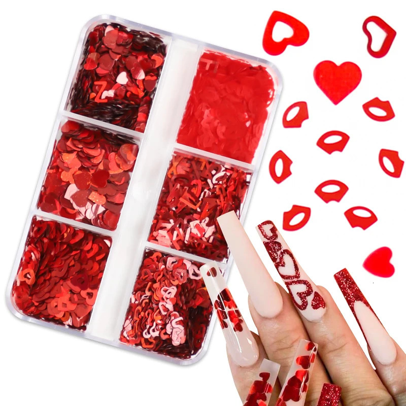 6 Grids Holographic Nail Art Glitter Sequins Maple Leaves Laser Star Heart Paillette Flake DIY Manicure 3D Decoration Tools 250115