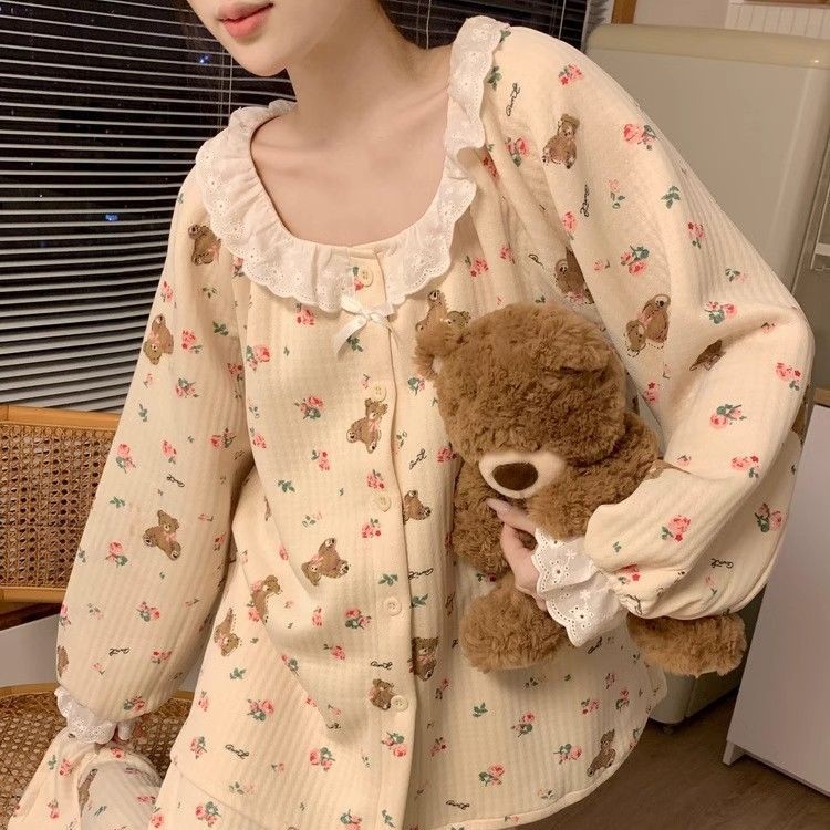 B718-Autumn and winter European and American ladies' home clothes suits, long sleeves and long pants, loose and casual, can go out pajamas suit