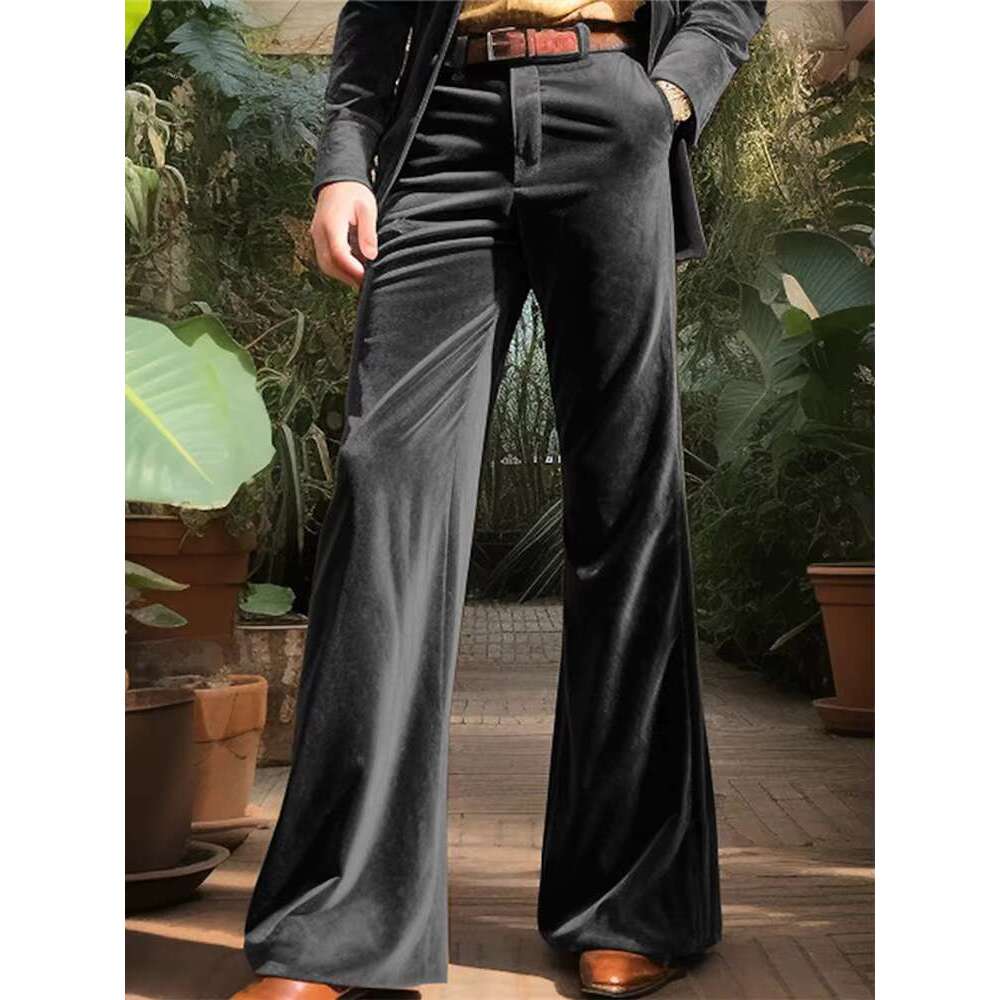 Vacation Fashion Veet Flared Trousers Men 2024 Fall Winter Vintage Solid Color Wide Leg For Mens Casual Pants Streetwear