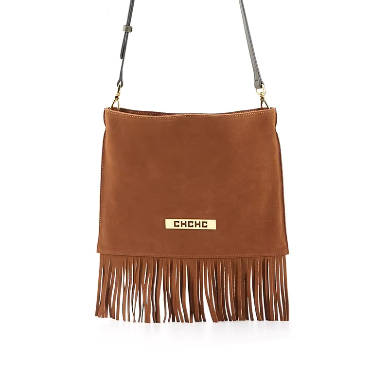 Tassel Design Shoulder Simple Solid Color Classic Style Square Body Women's Crossbody Bag