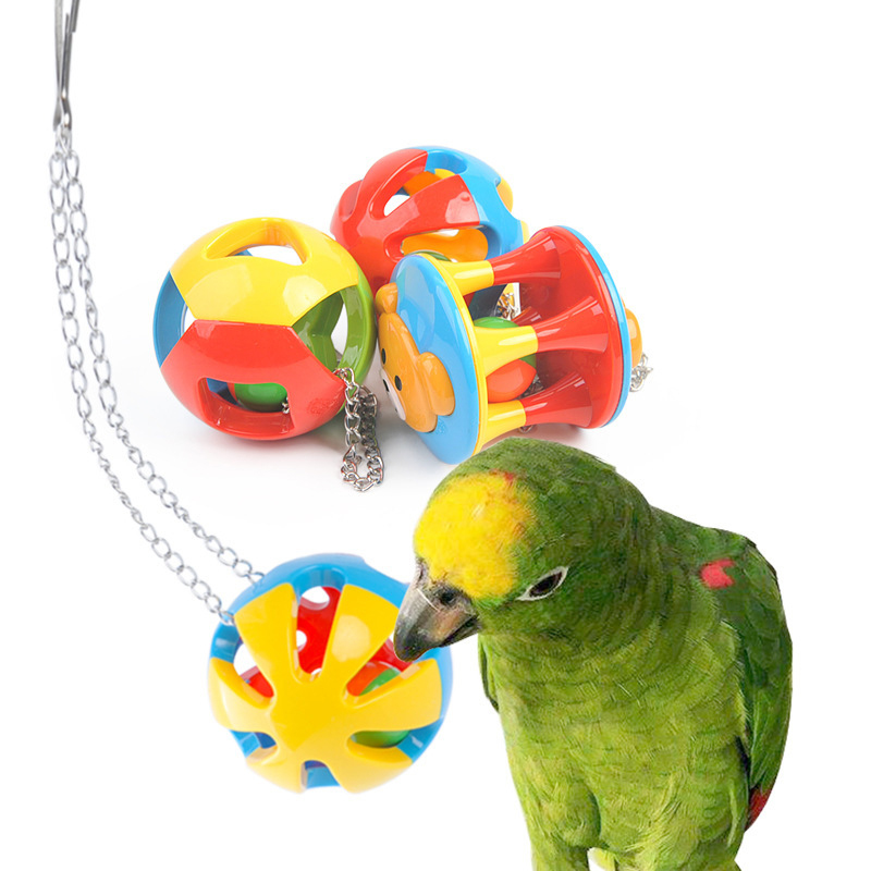 Parrot Bell Plastic Toy Ball Can Hang Color Contrasting Plastic Bell Ball Parrot Bird Toy