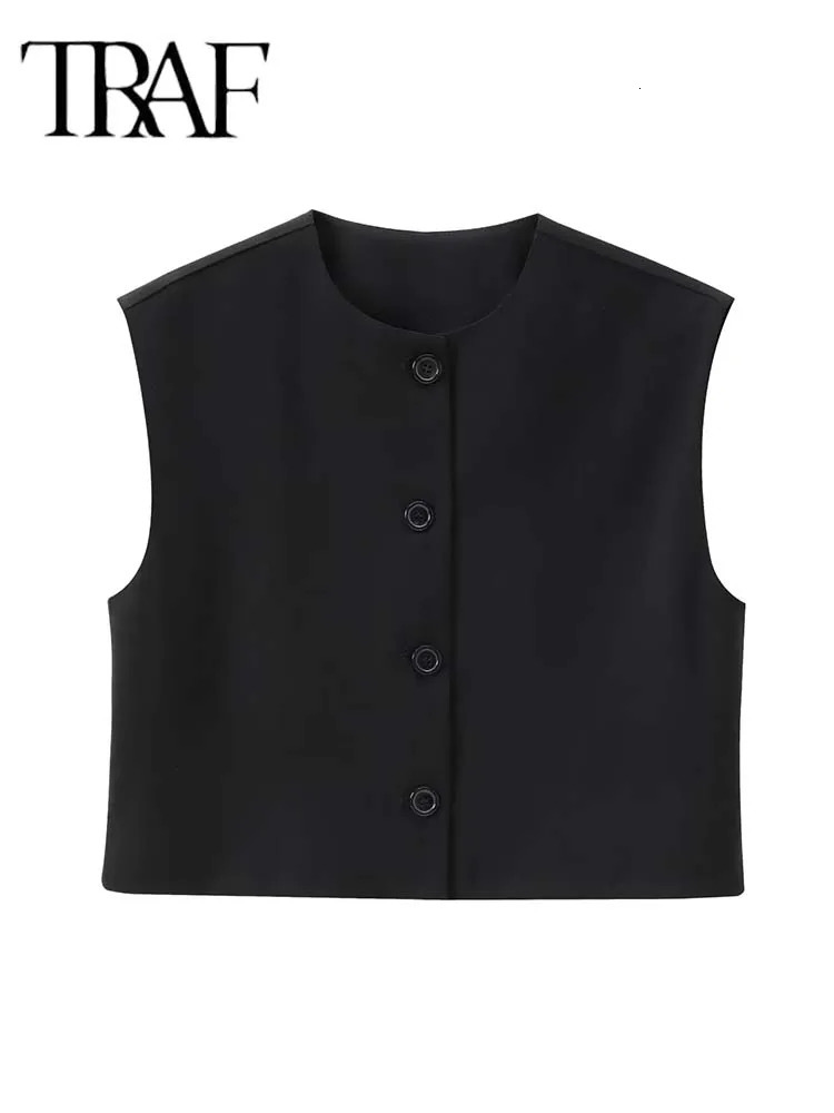 TRAF Vintage Sleeveless Vest Women Fashion Loose Vests Coat Female Tank Outerwear Casual Ladies Basic Streetwear Waistcoat Tops 250207