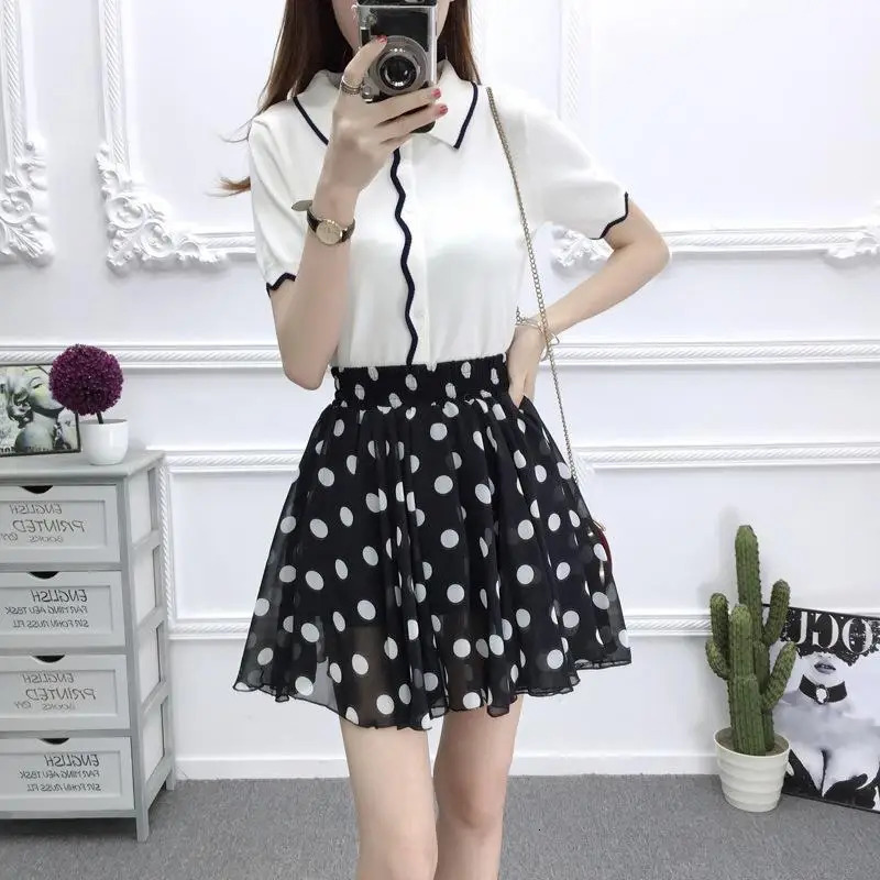 Womens Floral Skirt Chiffon Korean Vintage Highwaisted Sexy White Polka Dot Summer Aline Mini Skirts for Women Fashion Short 250208Z