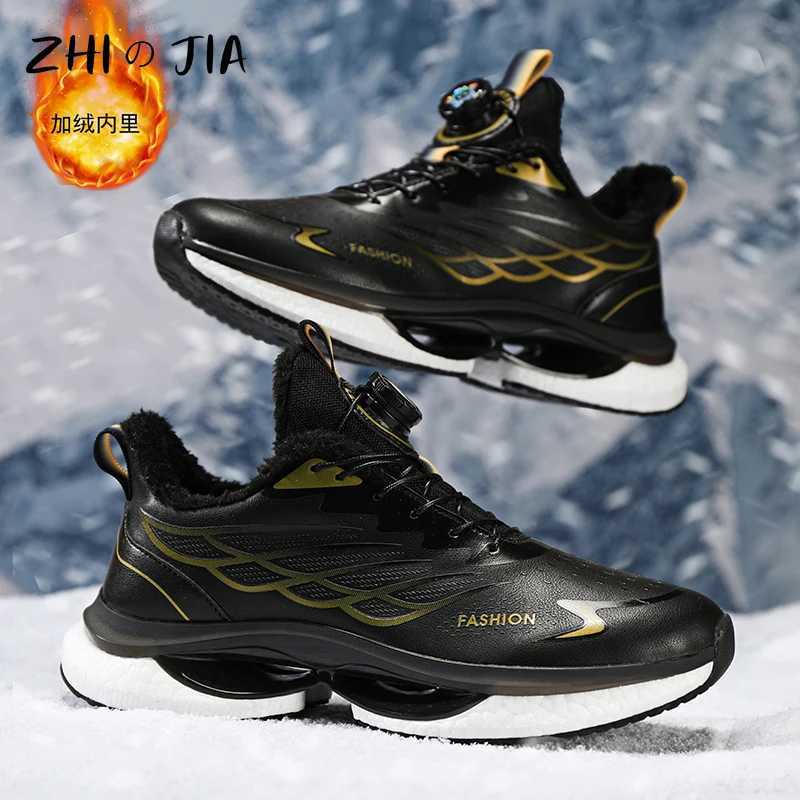 Winter New Plush Leather Sneaker Thickened Casual Mens Shoes Rotary Buckle Running Shoes Fashion Trend Shoes Couple Shoes 37-45C250304