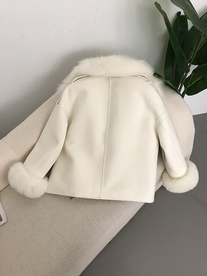 OFTBUY 2024 Real Fur Coat with thick liner Winter Jacket Women Natural Collar Cuffs Wool Cashmere Blends Pockets Outerwear 250109