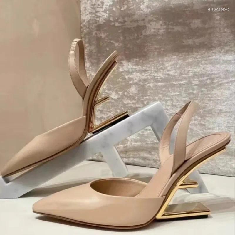Sandals Women's Summer Leather High Heels Pointed Head Over Top Slippers Fashion Temperament Abnormity With