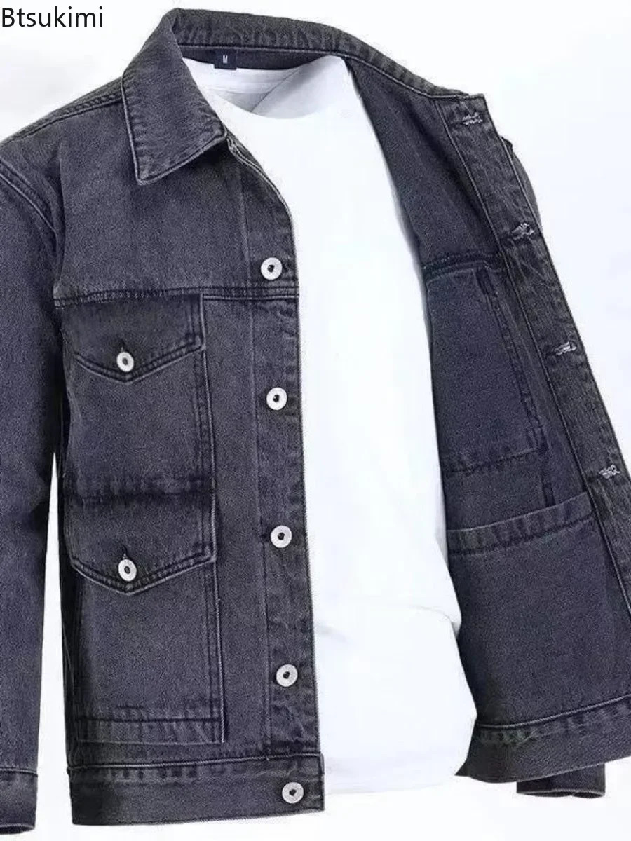 Mens Denim Cargo Jacket Loose Vintage Fashion Casual Cardigan Men Youth Handsome Washed Cowboy Coats Plus Size 250207