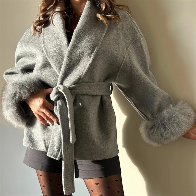 TARUXY Fur Woolen Coats Short Coat Office Lady Elegant Doublesided Wool Overcoat 2025 Cardigan Jackets Loose 250109