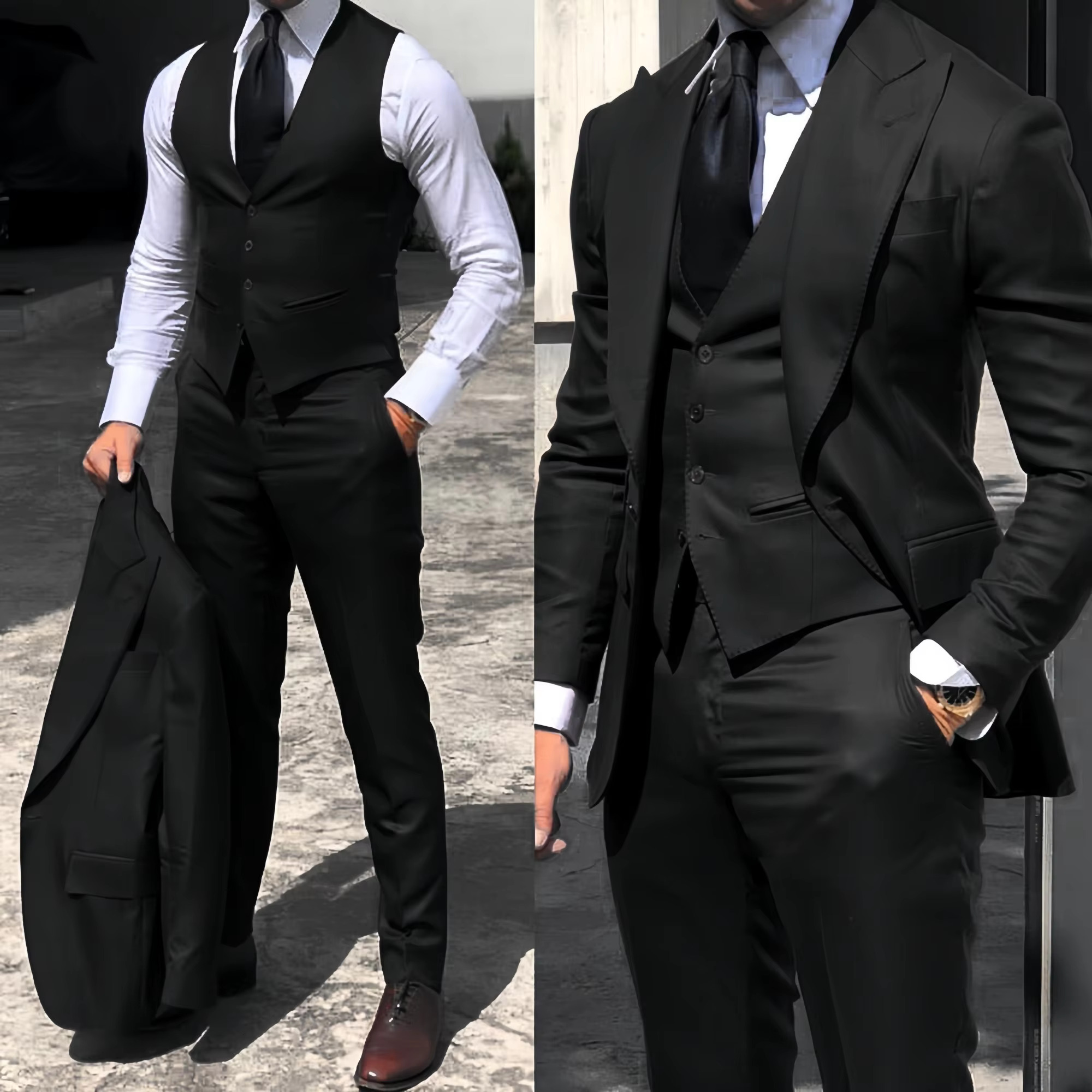 White Slim Fit 3 Piece Double Breasted Suit Prom Party Business (Blazer+Vest+Pants) Wedding Suits For Men