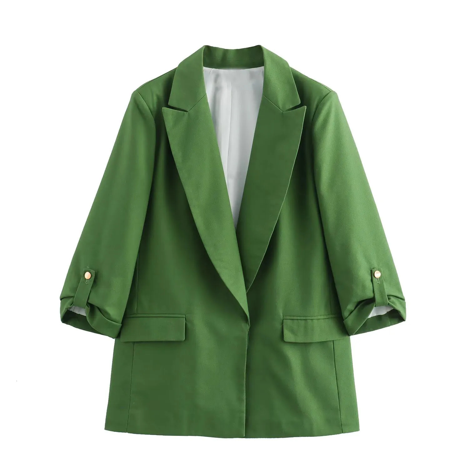 ZAR4 Summer Womens Versatile and Stylish Loose Casual Simple Roll Sleeved Linen Blended Suit Coat 250208wtt