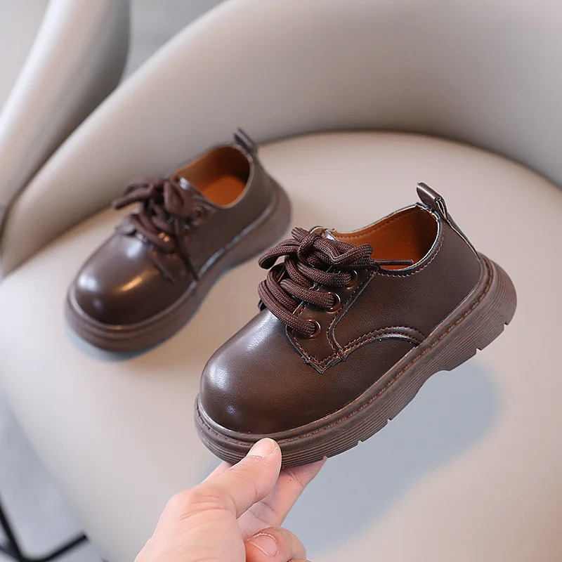 Boy PU Leather Shoes Children Single Solid Colour Casual Small British Style Fashion Kids Students C260130
